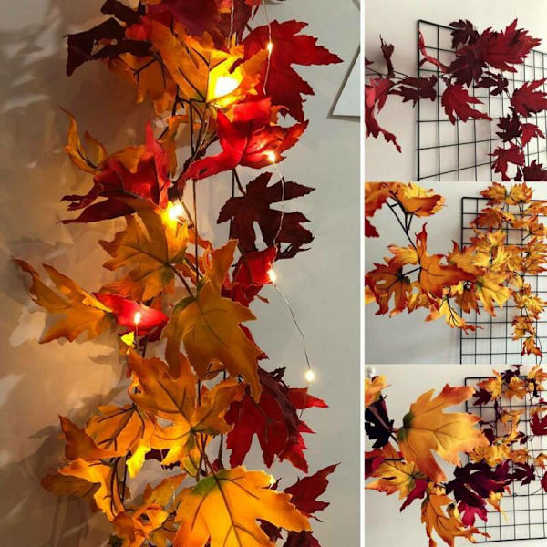 LED-ljus Höst Lönnlöv Garland Halloween Juldekor yellow with light