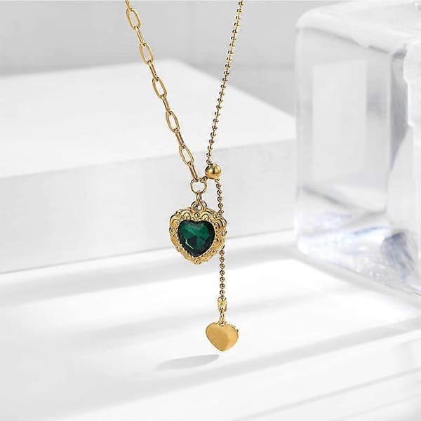 One Piece Rustfritt Stål Stilfullt Grønn Farge Hjerteformet Choker