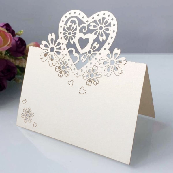 100 stk Bord Navn Plads Kærlighed Hjerte Bryllupsfest Pearlescent kort Ivory 100 PCS