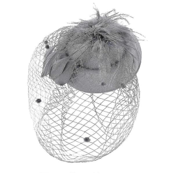 Dame Fjer Mesh Tophat Mesh Slør Hårnål Hat Fest Hovedbeklædning (grå)
