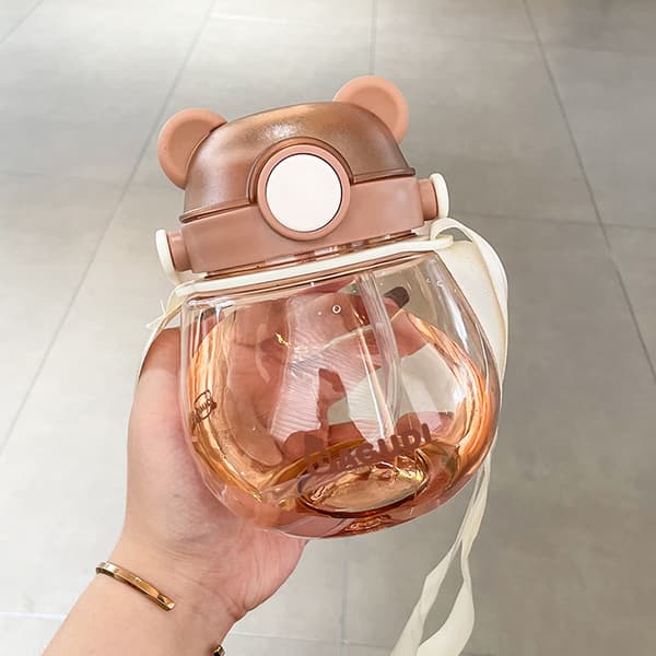 Kawaii Bear Halmflaska, Kawaii Bear Vattenflaska för flickor brown