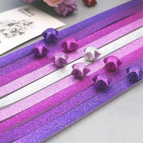 520 ark glitterpapper vikpapper stjärnor pappersremsor lyckostjärnor dekoration vikpapper för handkonst, lila