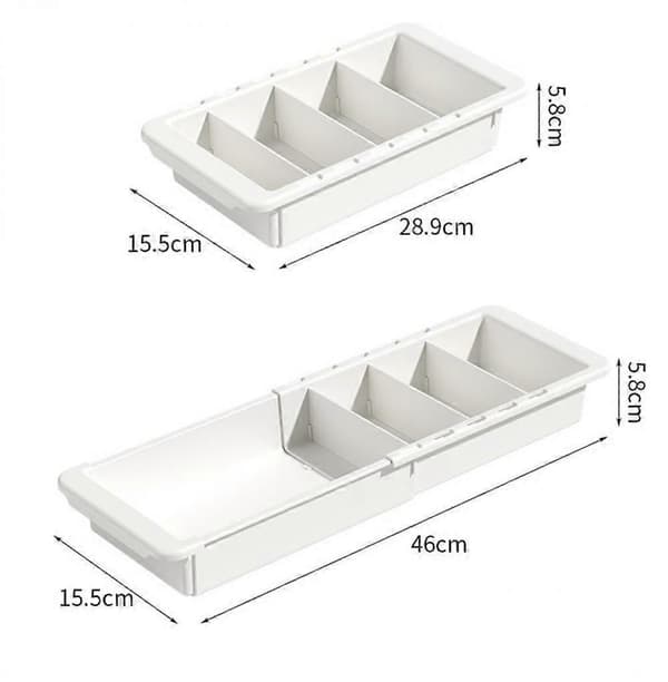 Plastlådsorganisatör för kontor, badrum, sovrum, kök, skrivbord - 1 extra vit förvaringsbricka - Utbyggbar 46*15.5*5.8cm