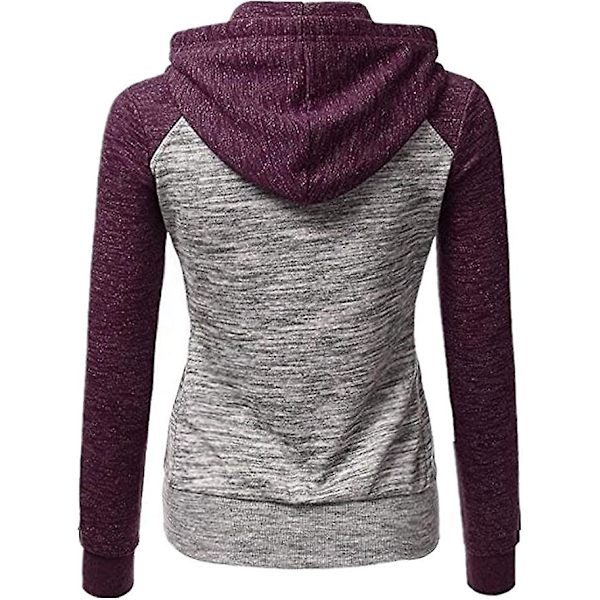 Huvtröjor för kvinnor färgblock huvtröja Basic dragkedja Jerseyjacka långärmad topp med fickor Plus Size purple L