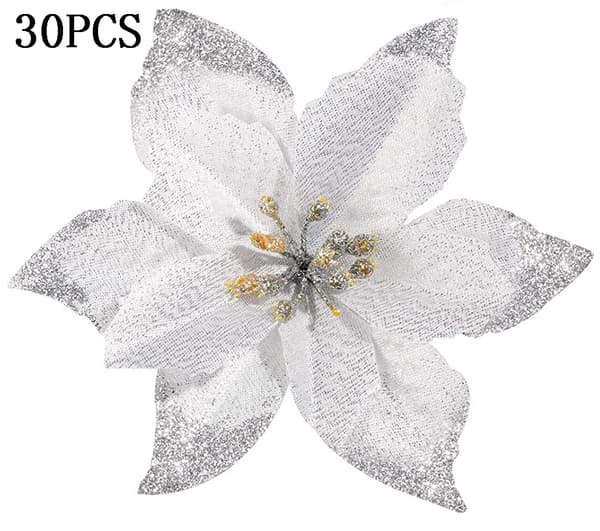 30st Weihnachtsdekoration Blumen,Schneeflocken Deko,Blume für Silber