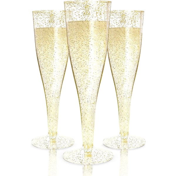 30 Plast Champagne Flutes Disponibel för fester - guld-rosa