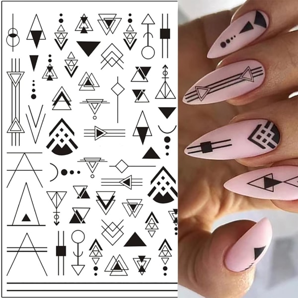 10 ark Svart Vit Geometriska Nail Art Stickers Dekaler 3D