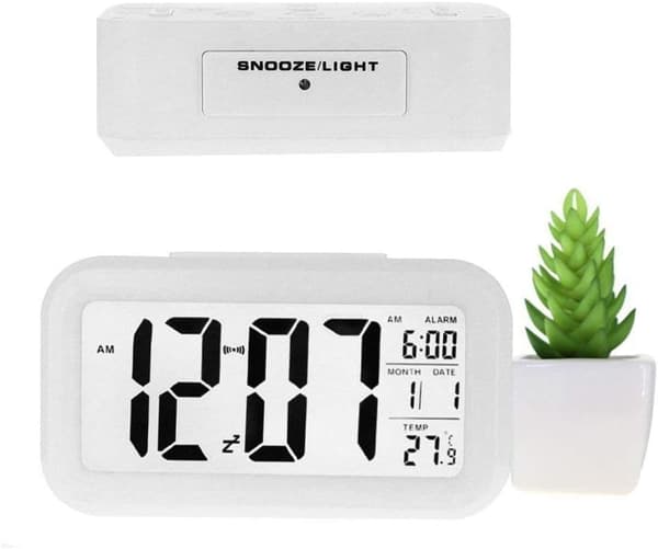 Creative Alarm Clock Morning Snooze Wake Up Clock Väckarklocka LED-bakgrundsbelyst digital display med kalenderdatumvisning Smart indikator (vit)