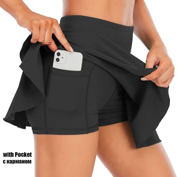 Cloud Hide Tenniskjoler Dame Sport Golf Plisseret nederdel Fitness Shorts Høj talje Atletisk Hurtigtørrende Løb Kort Sports Skort BlackPocket XL
