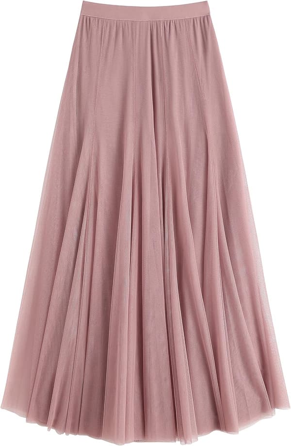 Tyllkjol dam Elastisk hög midja Layered Plisserad Mesh Flowy A-linje kjol