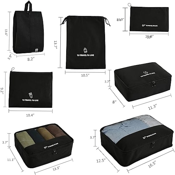 7 set packningskuber Resbagageorganisatorer med tvättväska, skoväska och toitetrybag, lätt bagage för bärväska