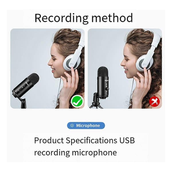 USB kondensatormikrofoner for PC, bærbar datamaskin, sang, spilling, strømming, opptaksstudio, sølv