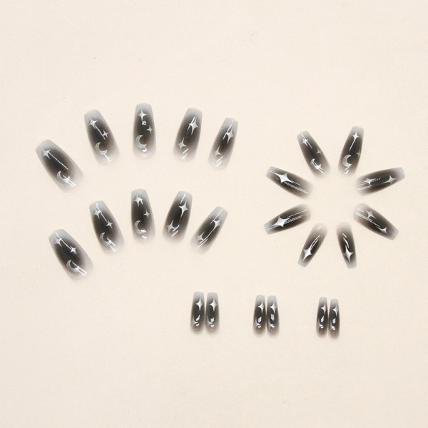 Dark Spice Girl Blush Nail Silver Moon Star Manikyr Fake Nail Medium Long Balett Nail