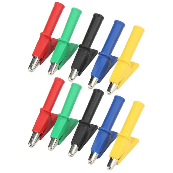 Krokodilleklemme Isoleret Testklemme 4mm Jack 10mm Åbning Rød Sort Gul Blå Grøn 60049