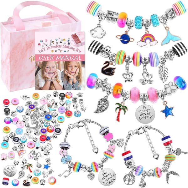 Armbåndsfremstillingssæt til piger, perlecharms, DIY smykkegaver