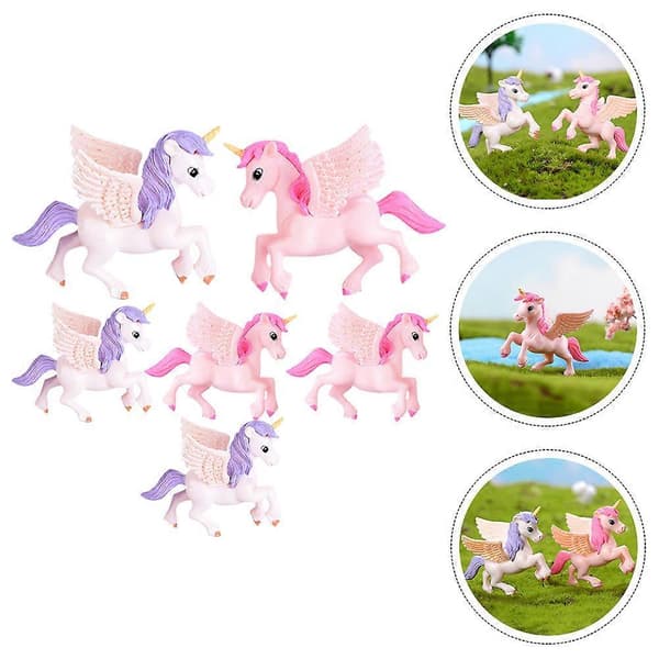 6 st Mini Enhörningsprydnader Miniatyrdjursfigurer Trädgårdsenhörningsmodeller