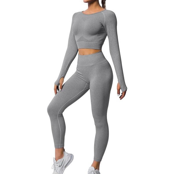 2-delad träningsoutfit för kvinnor - sömlösa leggings och set med Crop Top