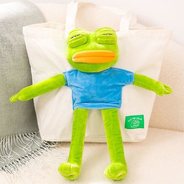 1st Söt tecknad Pepe The Sad Frog Canvasväska Rolig axelväska Plyschdocka Kvinna Casual Shopping Canvas Tygväska