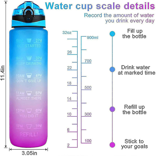 1000 ml gratis motiverande sportkanna med tidsmarkör Fitness Gradient färgmugg Frostad vattenflaska utomhus Style 9