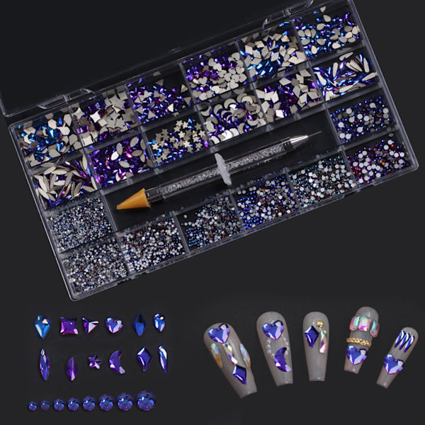 Uregelmæssige Rhinestones Flatback Negle Juveler 3D-dekorationer Diamantlignende sten Gems Sæt til Neglekunst DIY Flat Strass 15