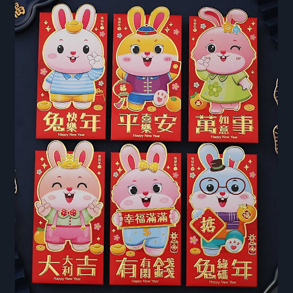 6st 2023 kinesiska kaninårsfestivalen Hongbao 3d tecknade röda kuvert Pengar 3204