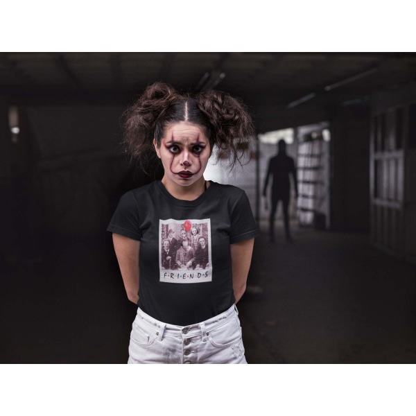 Naisten musta T-paita Poaroid sti Horror friends design Pennywise L Large