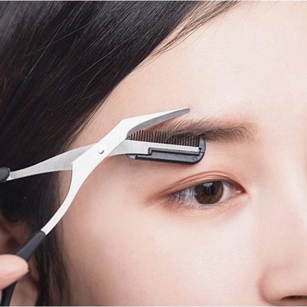 2 ST Øjenbrynstrimmersaks med kam Øjenvippeformende Cutter Shaper Beauty Tool (sort)