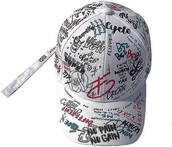Unisex Graffiti Justerbar Baseballkeps Bomull Hip Hop Snapback Hattar för Män och Kvinnor Vit