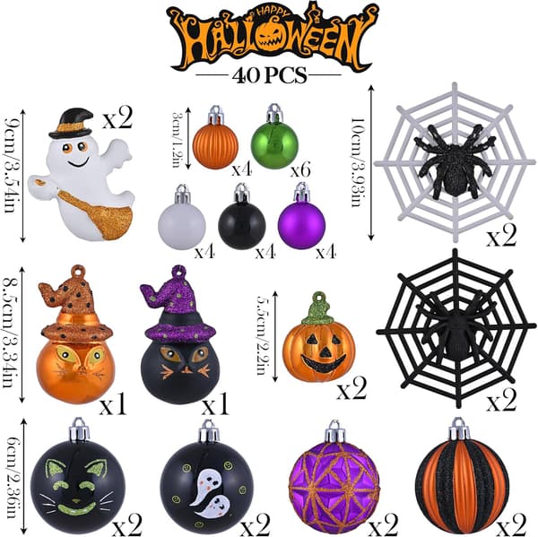 40 stk. Halloween pynteting - spøgelse edderkoppespind hat kat