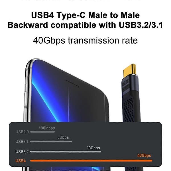 240W Datakabel Snabbladdning 40Gbps Höghastighetsöverföring Multifunktionell Typ-C till Typ-C Laddningskabel