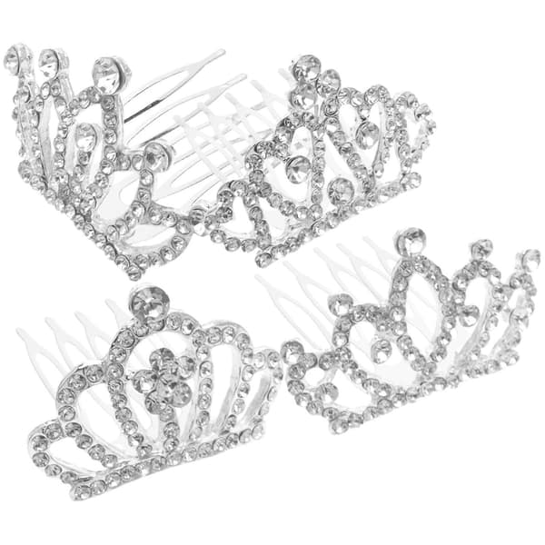 4 stk Mini Tiara Barnekrone Rhinestone Kronekam til Bursdagsfest og Forestilling