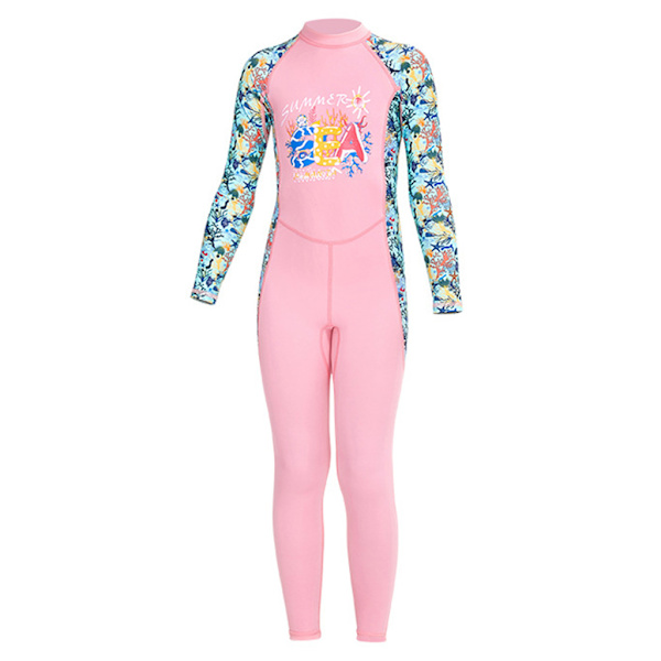 Børn Helkrops Langærmet Badedragt Børn Solbeskyttende Surf Svømning Pink S