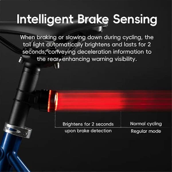 Smart Automatisk Bremsesensor Sykkel Baklys Vanntett Bakre Berøringssensor Sykkel Baklys Vibrasjonsvekking BL-S2