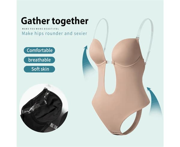 Kvinnor kastar djup V-ringad Body Shaper Rygglös BH Bodysuit