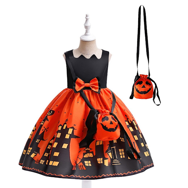 Tjejer Halloween Klänning Semester Casual Häxa Pumpa Cosplay kostym för barn AWS023 Size 110