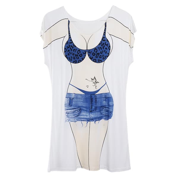 Trendy Kvinder Hawaiian Hula Nederdel Til Bikini Casual T-shirt Tee
