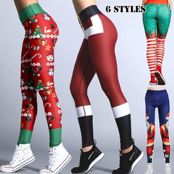 Dam Leggings Jultryck Workout Gym Byxor 01-L STORLEK