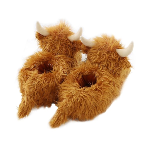 Highland Cattle -tohvelit, pehmoiset skotlantilaiset nautaeläintohvelit, pehmeät lämpimät eläintohvelit, kotitalouksien sisätilojen tohvelit, L-koko