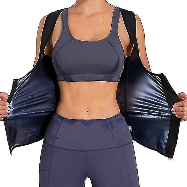 Sauna kostume til kvinder waist trainer til damer sved undertrøje Shaper til kvinder med lynlås Blue M