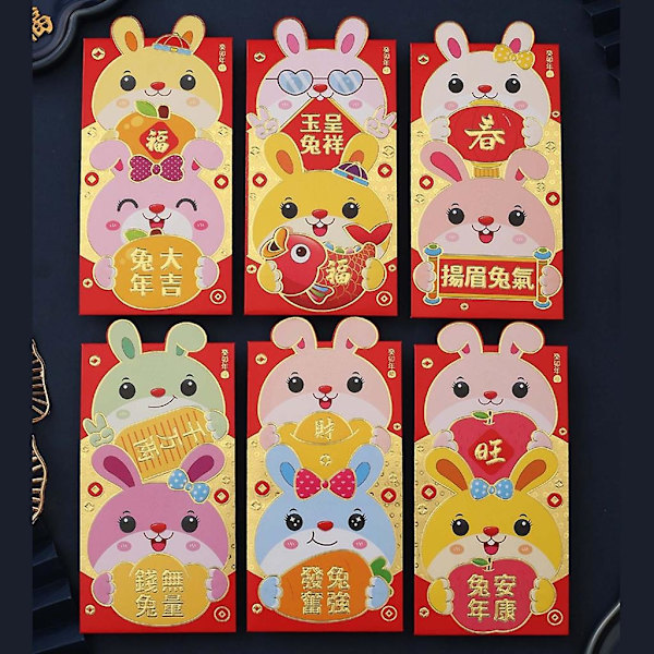 6st 2023 kinesiska kaninårsfestivalen Hongbao 3d tecknade röda kuvert Pengar 3204