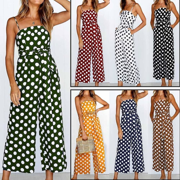 Kvinders Strappy Holiday Playsuit Dame Jumpsuit Strand Prikket Bred Ben Til Sommer Nyt Green M