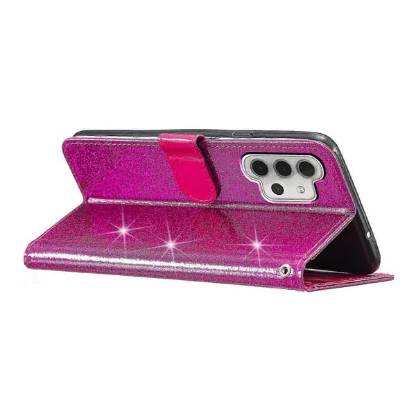 Til Samsung Galaxy A32 5G/M32 5G PU-skinn lommebokstativdeksel Glitrende anti-fall telefondeksel