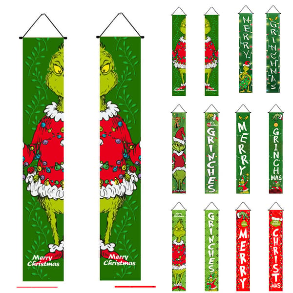 Merry Christmas Grinch anners Hängande Xmas Couplet Veranda Dekor B