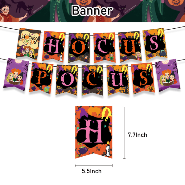 Hocus Pocus Ballonger Set för Party Dekor Topper Banner