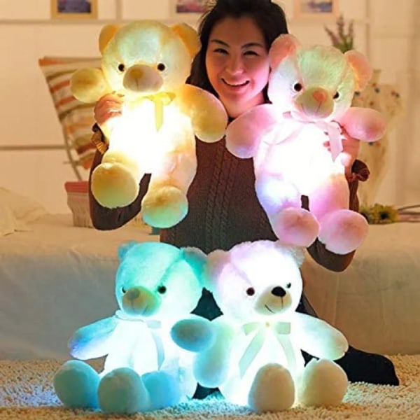Lysende LED Fargerike Bamse Nattlamper Lysende Glødende Teddybjørn Kosedyr Plysjleketøy Barn Kvinner