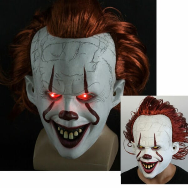Halloween Cosplay Stephen King's It Pennywise Klovnemaske Kostume Mask with LED One size