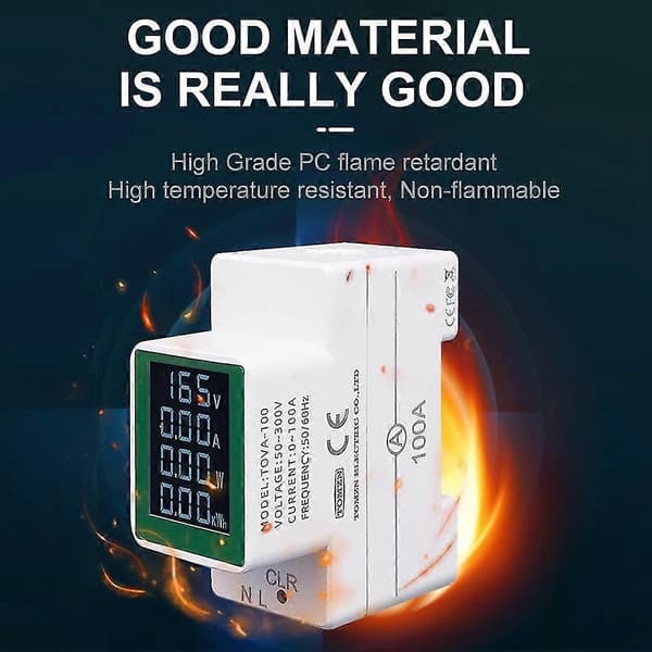 4-i-1 DIN-skena AC-mätare 110V 220V 100A Spänning Ström KWh Elektrisk Energimätare Volt Amp Voltmeter