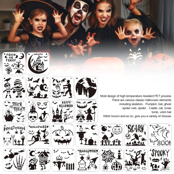 Halloween-sapluunat maalaamiseen | 24 kpl/setti Halloween-maalausmallit | Uudelleenkäytettävät DIY-maalaussapluunat puulle piirtämistä varten 24pcs