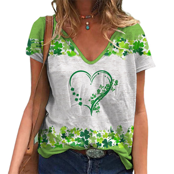 St. Patrick's Day Kvinner V-hals T-skjorte Løs Casual Topp B 2XL