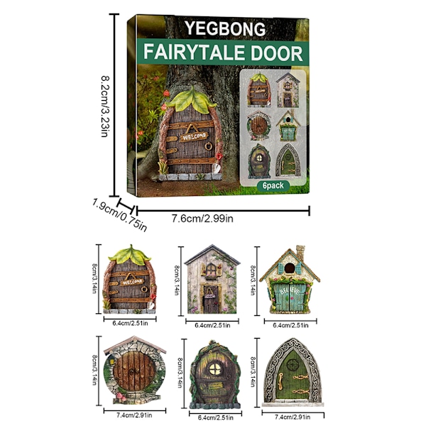 Fairy Door Set med 6 Miniature Gnome Door Set Pixie Miniature 3
